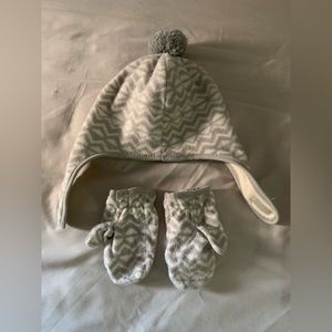 Baby knit cap with matching mittens. Super warm and fuzzy. Fits infant to age 2